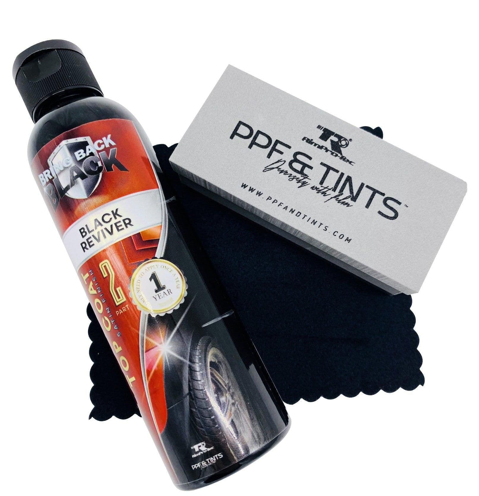 image-Bring Back Black™ Separate Reviver Plastic Restoration Bottles 120ml With 4 x Silk Cloths