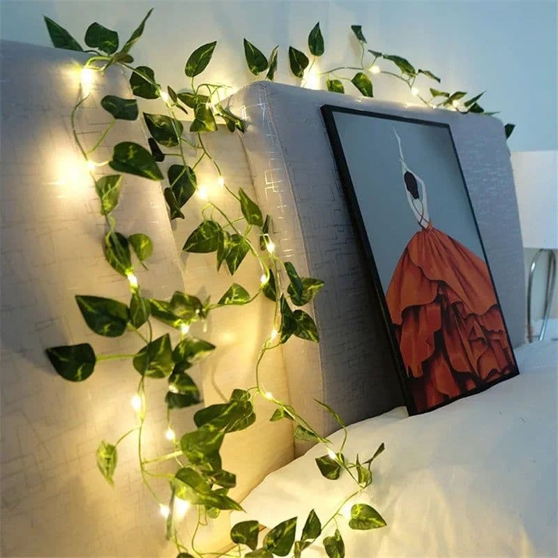 image-Flower Green Leaf String Lights Artificial Vine Fairy Lights Battery Powered Christmas Tree Garland Light for Weeding Home Decor