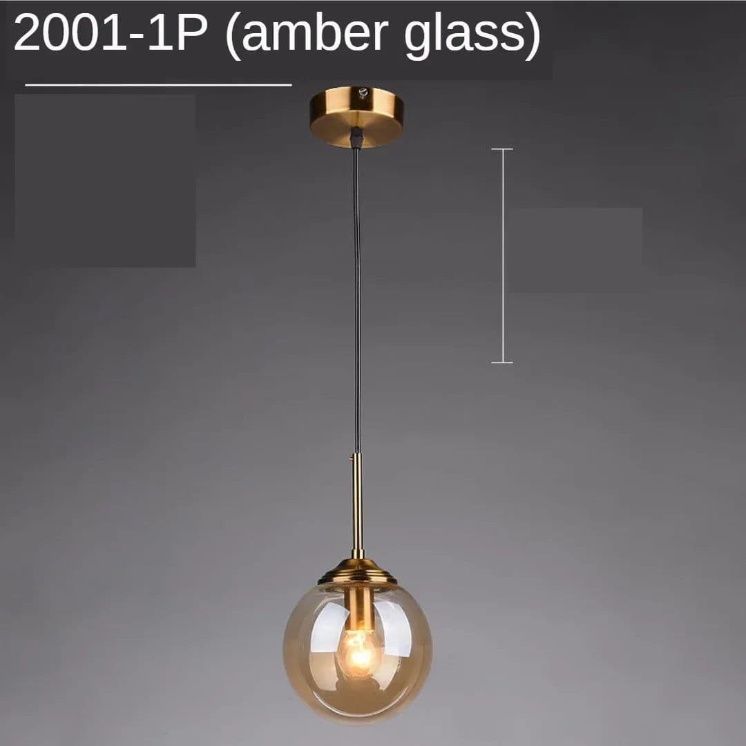 image-Modern Glass Ball Pendant Lighting Fixture Golden Ring Kitchen Dining Room Bedside Hanging Lamps Luminaire Suspension Lights