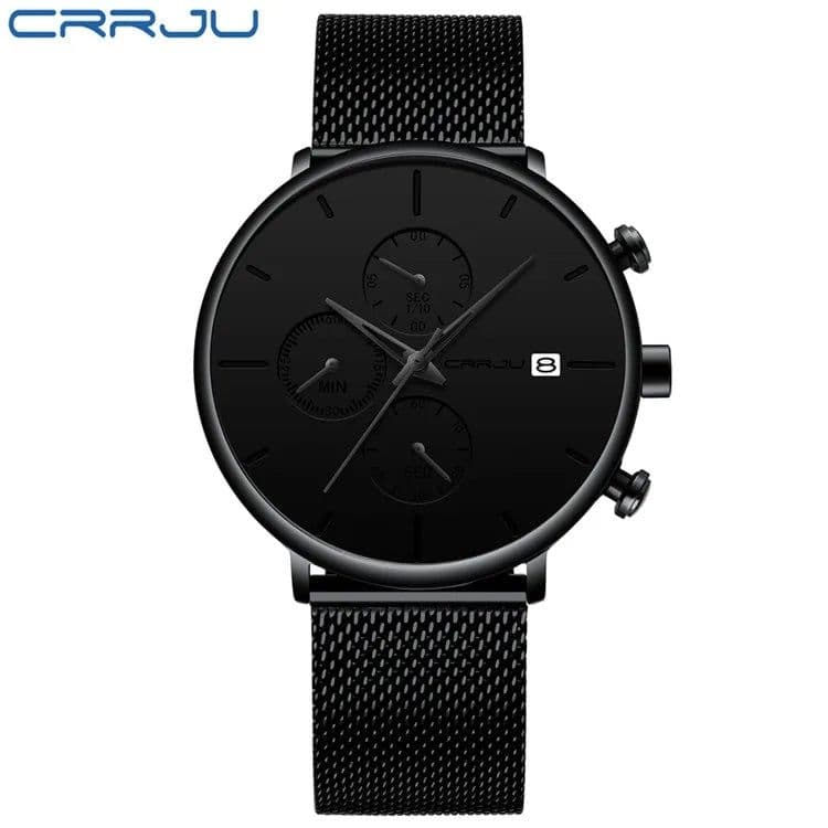image-CRRJU Mens Watches Luxury Sport Wrist Watch Unique Design Stainless Steel Auto Date Mesh Strap Men Fashion Casual Quartz Watches