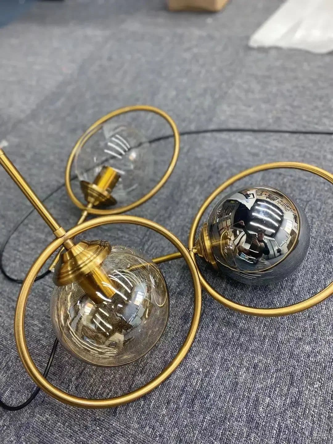 image-Modern Glass Ball Pendant Lighting Fixture Golden Ring Kitchen Dining Room Bedside Hanging Lamps Luminaire Suspension Lights