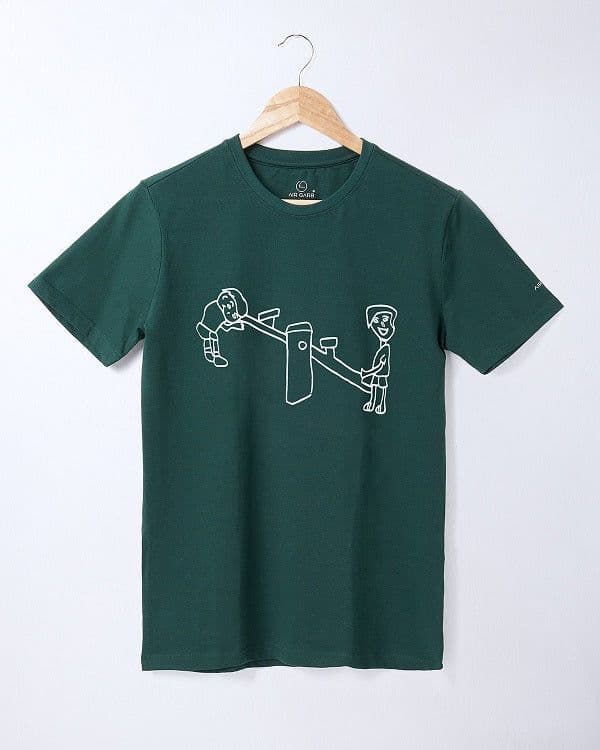 image-Pure Cotton Adult Round Neck Unisex - Kids Drawn Printed T-shirt (See Saw)