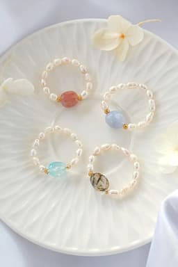 image-Elastic Rings with Natural Crystals & Freshwater Pearls