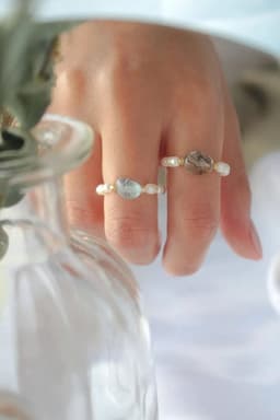 image-Elastic Rings with Natural Crystals & Freshwater Pearls