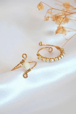 image-"Mademoiselle" | Solitaire & Band Freshwater Pearls Hand Wired Rings Bundle (2 Items)