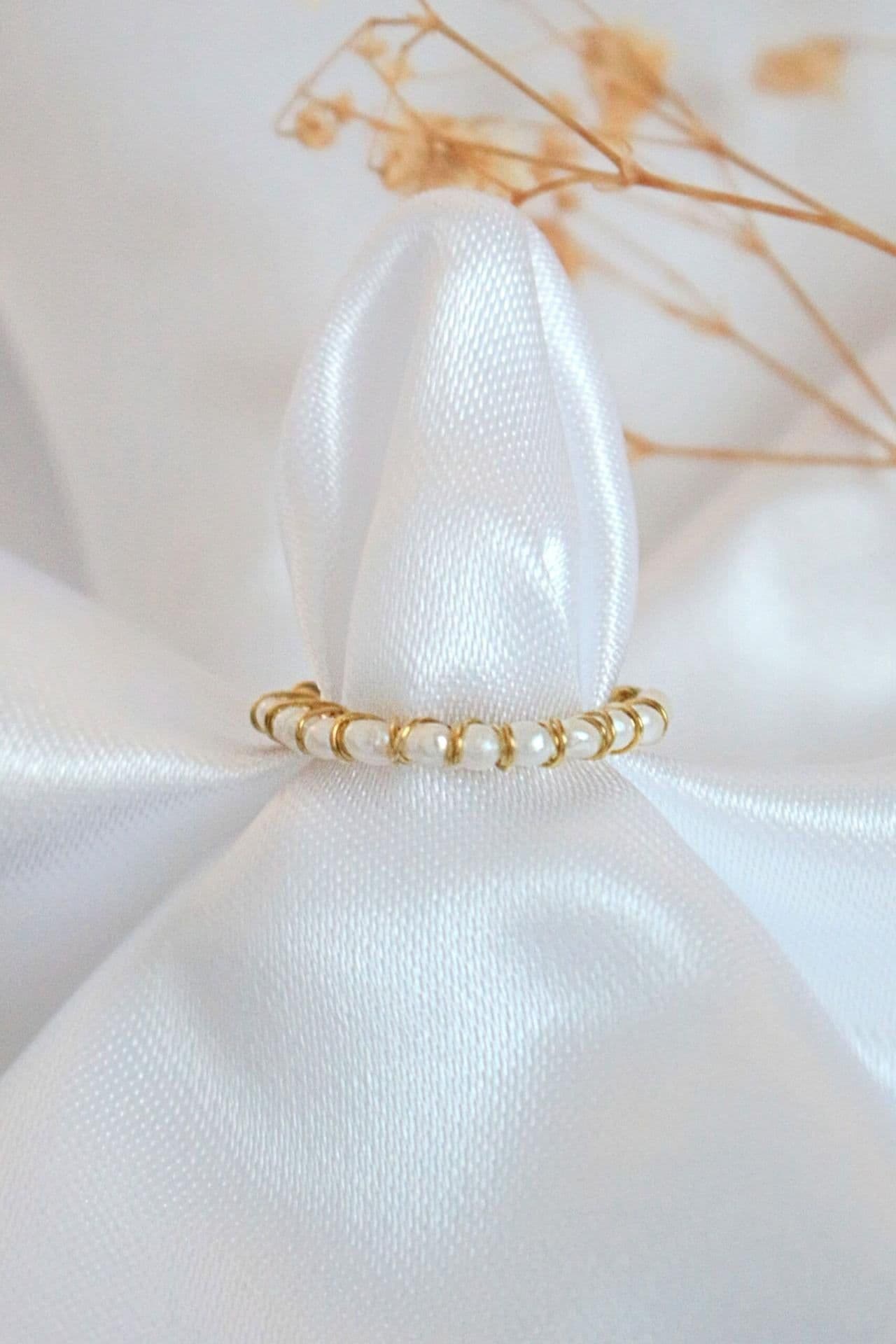 image-"Mademoiselle" | Solitaire & Band Freshwater Pearls Hand Wired Rings Bundle (2 Items)