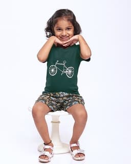 image-Pure Cotton Boy & Girl Round Neck - Kids drawn Printed T-shirt (Cycle)