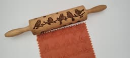image-Engraved Rolling Pin Natural Wood Folk Kitchen Pins Handmade - Birds