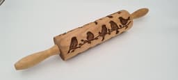 image-Engraved Rolling Pin Natural Wood Folk Kitchen Pins Handmade - Birds