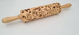 image-Engraved Rolling Pin Natural Wood Folk Kitchen Pins Handmade - Cats
