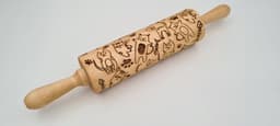 image-Engraved Rolling Pin Natural Wood Folk Kitchen Pins Handmade - Cats