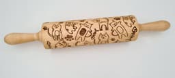 image-Engraved Rolling Pin Natural Wood Folk Kitchen Pins Handmade - Cats