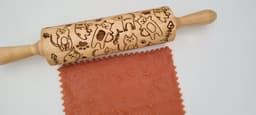 image-Engraved Rolling Pin Natural Wood Folk Kitchen Pins Handmade - Cats