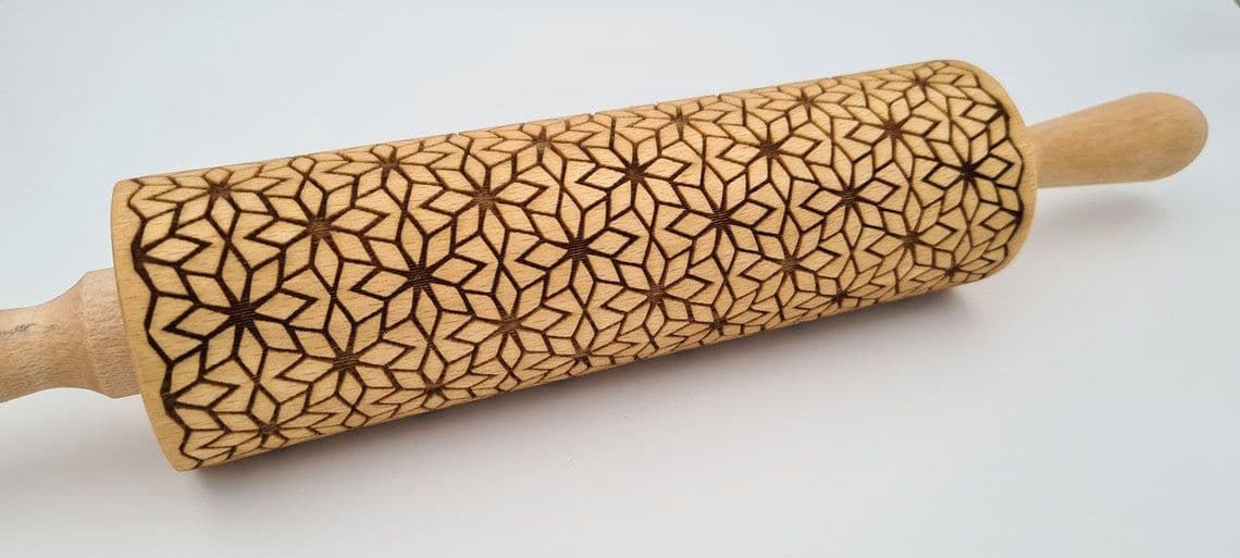 image-Engraved Rolling Pin Natural Wood Folk Kitchen Pins Handmade - Demet