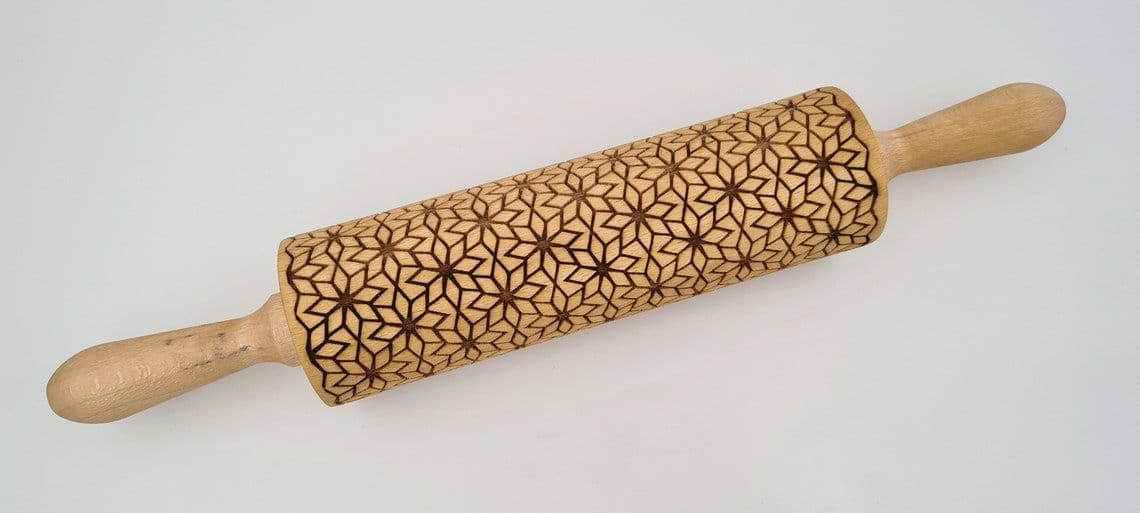 image-Engraved Rolling Pin Natural Wood Folk Kitchen Pins Handmade - Demet