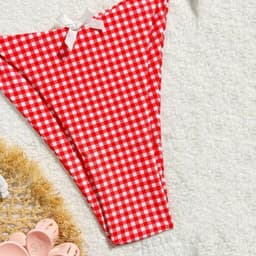 image-Red Plaid String Halter thong Micro Bikini for Women Mini Swimwear Lace-up Sexy Swimsuit Bathing Suit Triangle Bikinis Sets 2025
