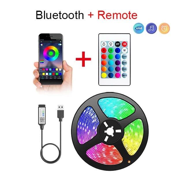 image-Tape Bluetooth USB LED Strip Light 5050 SMD 5V USB RGB Lights Flexible LED Lamp Tape Ribbon RGB Self-adhesive TV Desktop Diode