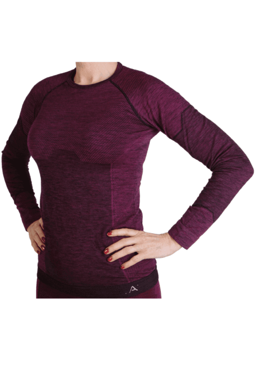 image-LANA women's dark pink merino wool thermal blouse