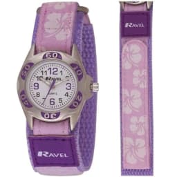 image-Ravel Girl's Velcro Hibiscus Watch - Purple R1507.20