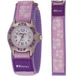 image-Ravel Girl's Velcro Hibiscus Watch - Purple R1507.20