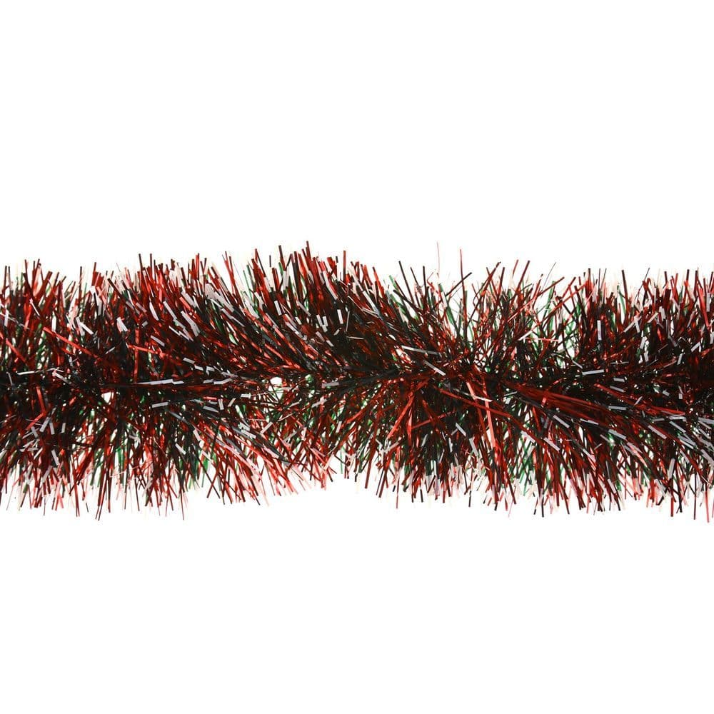 image-5 x 2M 6 Ply Coloured Snow Tipped 11cm Tinsel Garland RED
