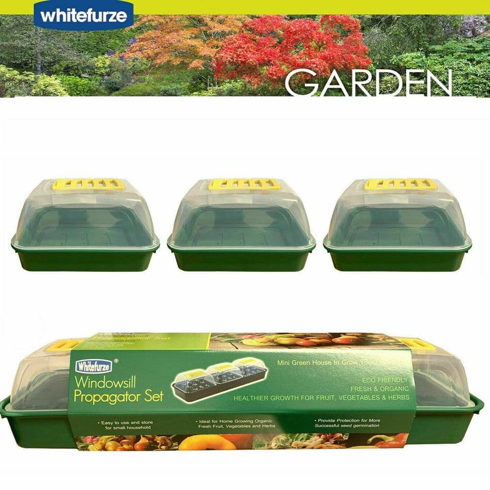 image-Whitefurze Windowsill Propagator Set Grow Plant Starter Kit Lidded Trays