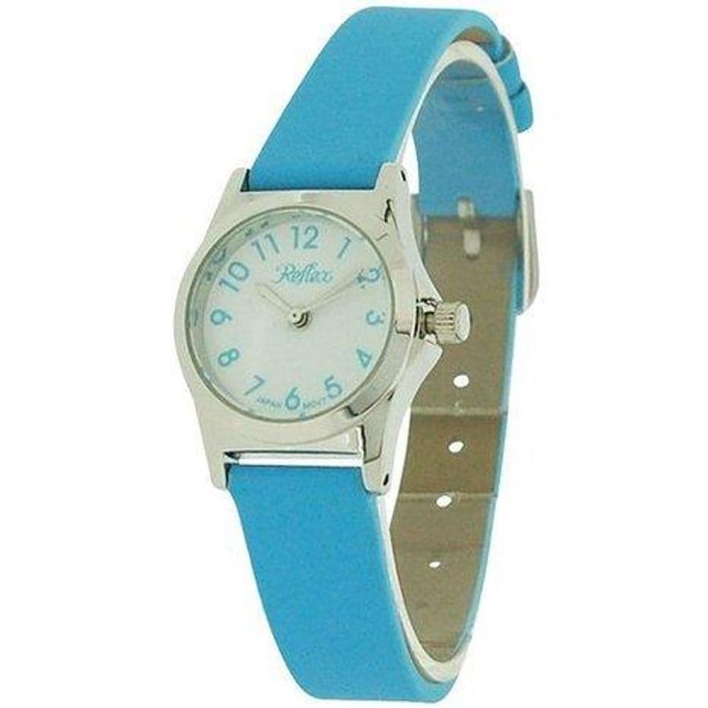 image-Reflex Girls Ladies White Dial Silver Tone Metal Aqua Blue Strap Watch 101324LT