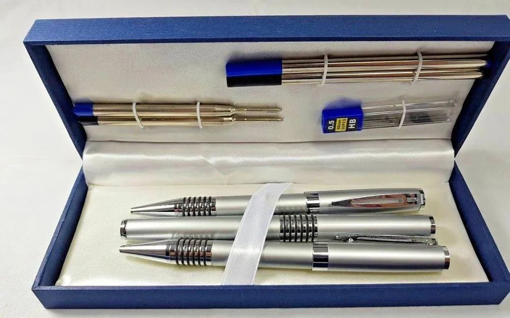 image-8 Pieces Pen Pencil sets Silver Chrome Stationery Writing Gift Official Style