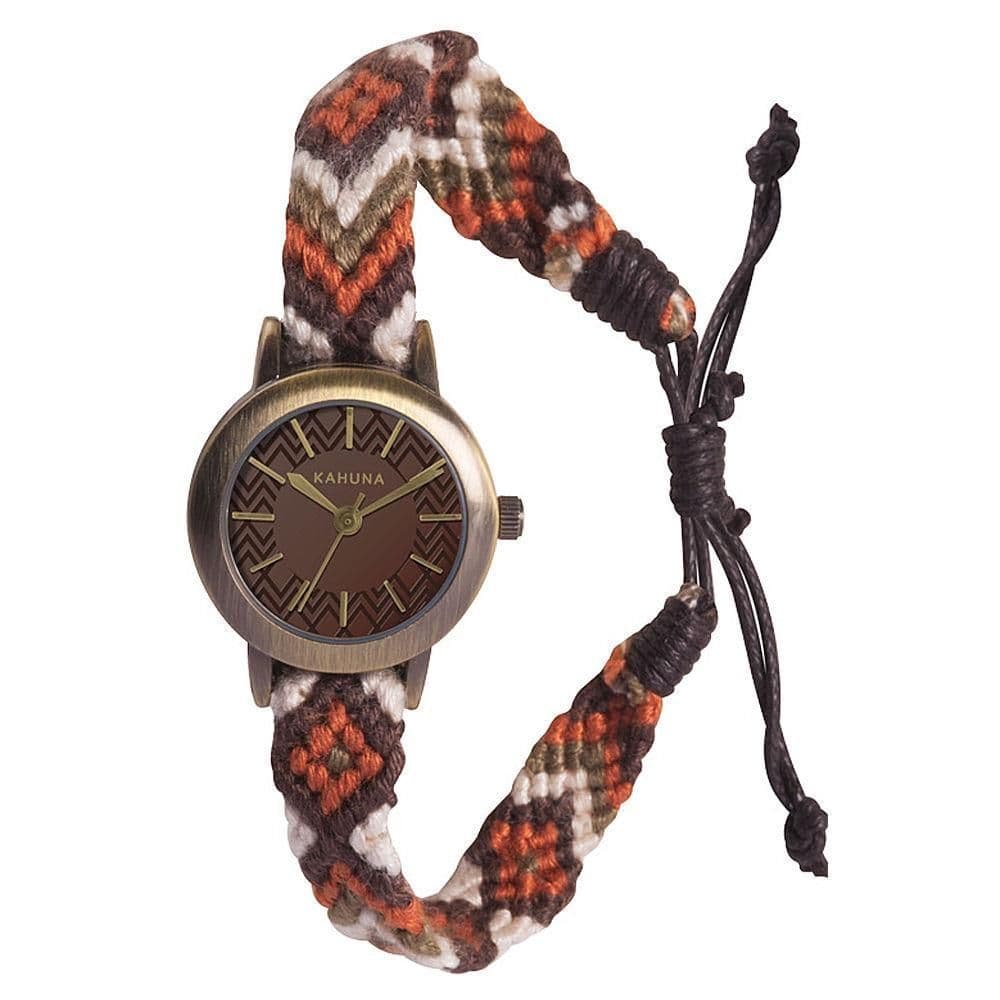 image-Kahuna Women's Quartz Watch with Brown Dial Analogue Display and Brown Fabric Strap