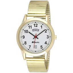 image-Ravel Gents Stainless Steel Day/Date Golden Expandable Bracelet Strap Watch