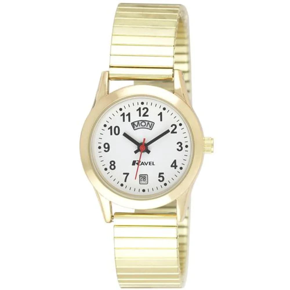 image-Ravel Women's Classic Day-Date Calendar Watch on Expander Bracelet - Gold Tone