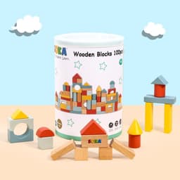 image-SOKA 100 pcs Wooden Building Blocks Neutral Coloured Shape Bricks Toy 12 Months+