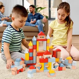 image-SOKA 100 pcs Wooden Building Blocks Neutral Coloured Shape Bricks Toy 12 Months+