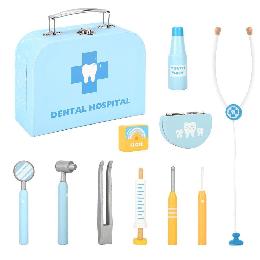image-SOKA Wooden Dental Hospital Pretend Play Dentist Doctor Toy Medical Tool Kit 3+