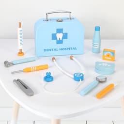 image-SOKA Wooden Dental Hospital Pretend Play Dentist Doctor Toy Medical Tool Kit 3+