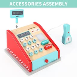 image-SOKA Cash Register Red and Mint Wooden Classic Cashier Role Playset for Kids 3+