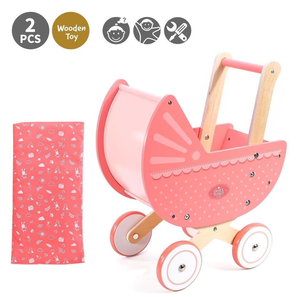 image-SOKA Doll World Pram Push Along Toy Walker Princess Pretend Play Pushchair 3+