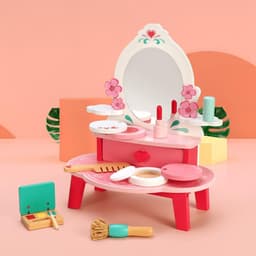 image-SOKA Wooden Dressing Table Top Vanity Mirror Pretend Play Make Up Kit 3+