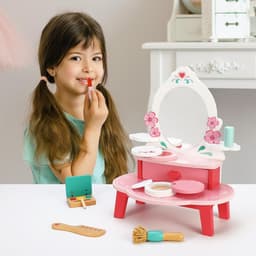 image-SOKA Wooden Dressing Table Top Vanity Mirror Pretend Play Make Up Kit 3+