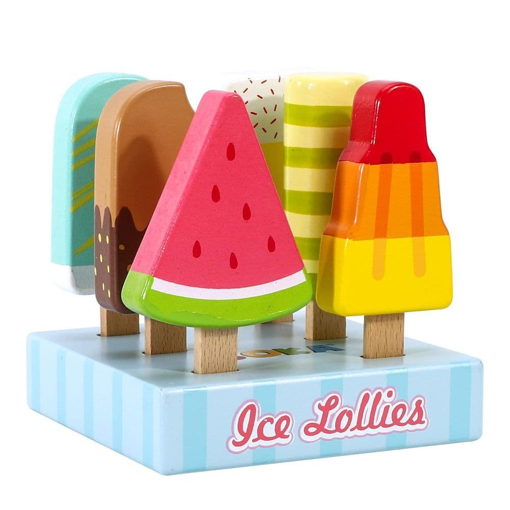 image-SOKA Wooden Ice Lollies 7 pcs Ice Cream Popsicle Selection Pretend Play Set 3+