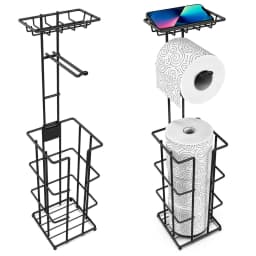 image-Metal Toilet Paper Roll Holder & Multifunctional Storage Rack