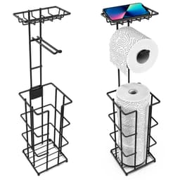 image-Metal Toilet Paper Roll Holder & Multifunctional Storage Rack