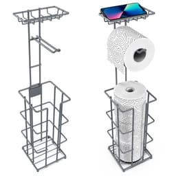 image-Metal Toilet Paper Roll Holder & Multifunctional Storage Rack