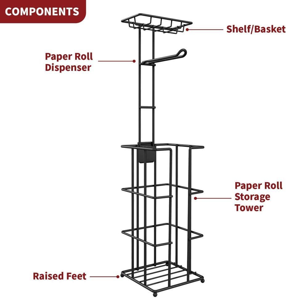 image-Metal Toilet Paper Roll Holder & Multifunctional Storage Rack