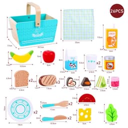 image-SOKA Wooden Happy Day Picnic Pretend Play Traditional Picnic Basket for Kids 3+