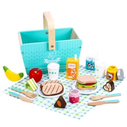 image-SOKA Wooden Happy Day Picnic Pretend Play Traditional Picnic Basket for Kids 3+