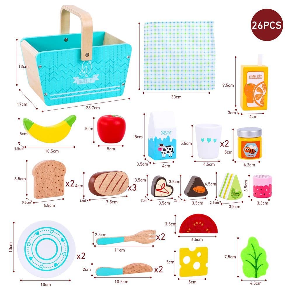 image-SOKA Wooden Happy Day Picnic Pretend Play Traditional Picnic Basket for Kids 3+