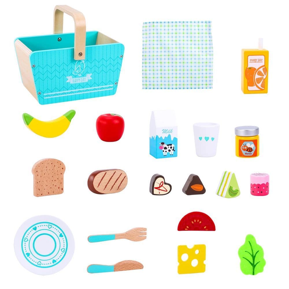 image-SOKA Wooden Happy Day Picnic Pretend Play Traditional Picnic Basket for Kids 3+