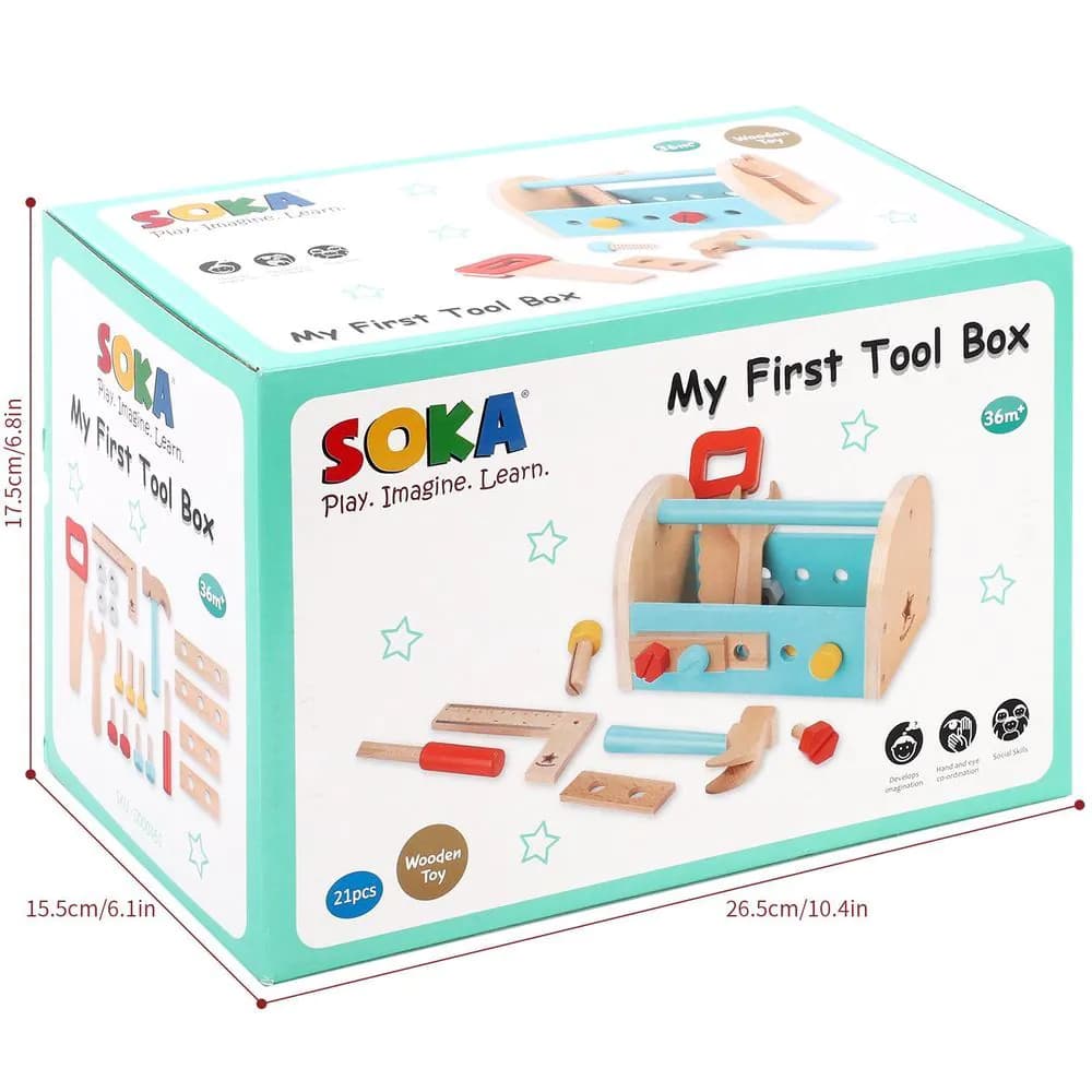 image-SOKA My First Toolbox Carpenter Wooden Building Tools Play Set Pretend Play 3+