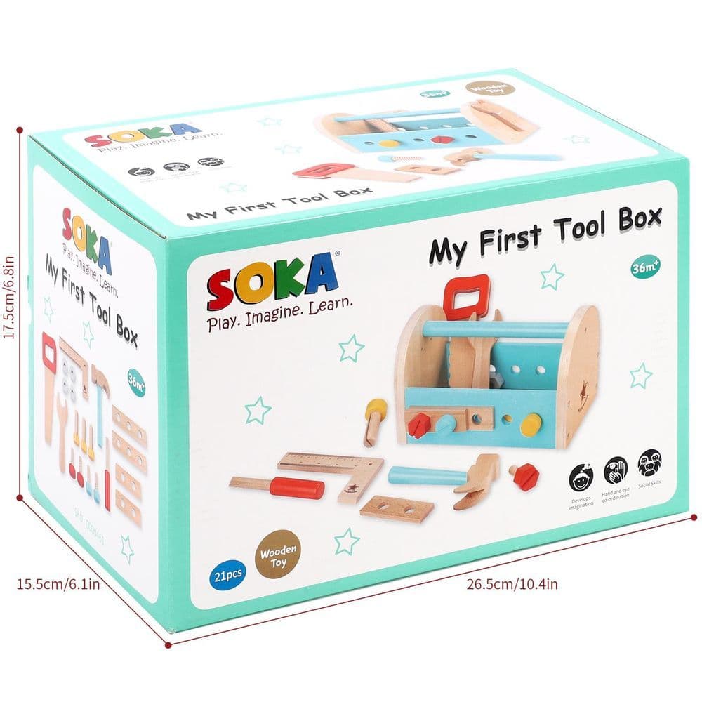 image-SOKA My First Toolbox Carpenter Wooden Building Tools Play Set Pretend Play 3+
